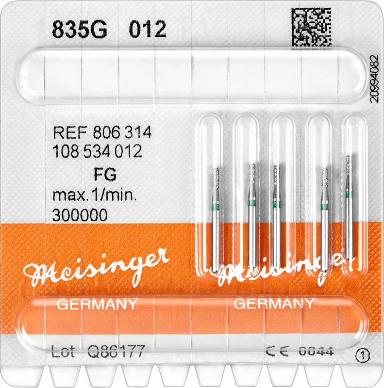 Diamanten 835  Packung  5 Stück grün grob, FG, Figur 108 Zylinder, 3,5 mm, ISO 012