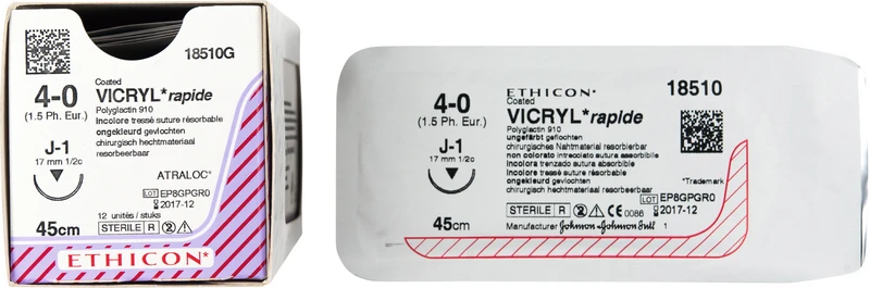 VICRYL RAPIDE  Packung  12 Stück ungefärbt, 45 cm, J1, 1\2 Kreis, schneidend, 17 mm, USP 4\0