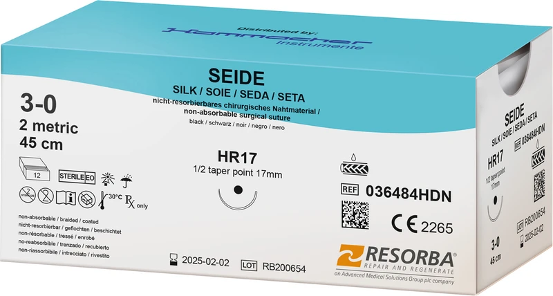 SEIDE  Packung  12 Stück schwarz, 45 cm, HR17, 1\2 Kreis, Rundkörper, 17 mm, USP 3\0