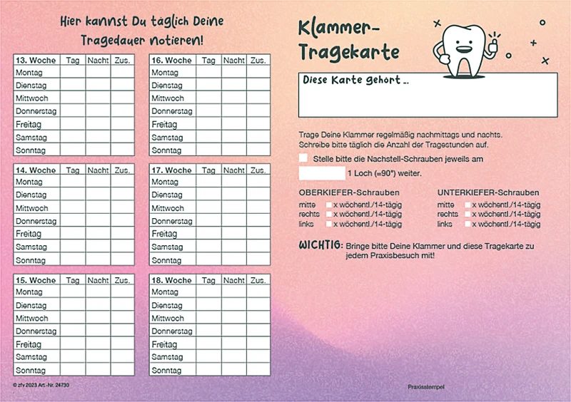 Klammertragekarte   Packung  100 Stück pink