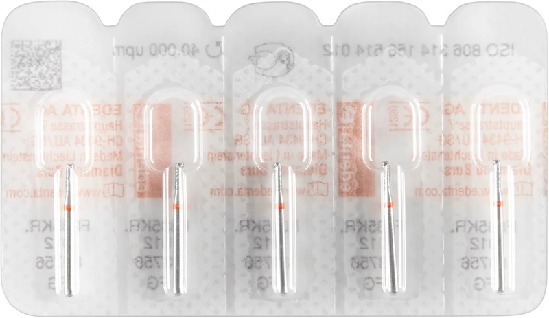 Diamanten 835KR  Packung  5 Stück rot fein, FG, Figur 156 Zylinder Kante rund, 4 mm, ISO 012