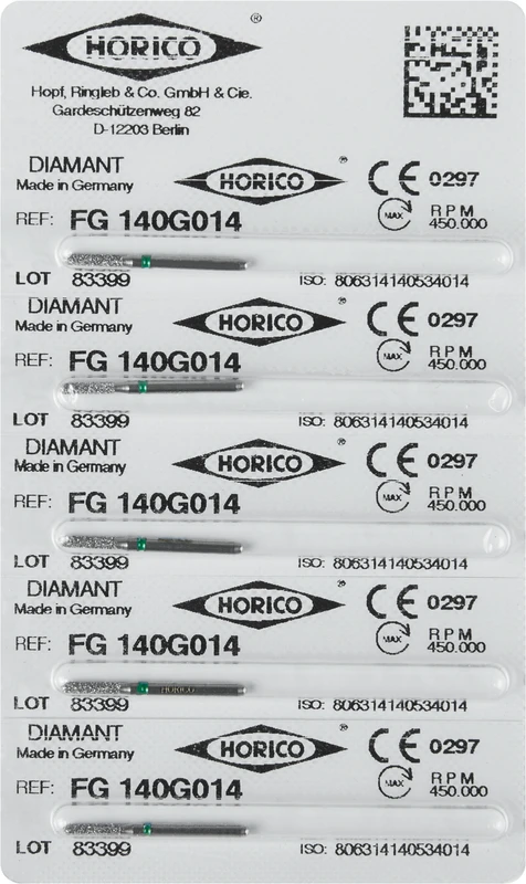 Diamantschleifer 140  Packung  5 Stück grün grob, FG, Figur 140, 6 mm, ISO 014