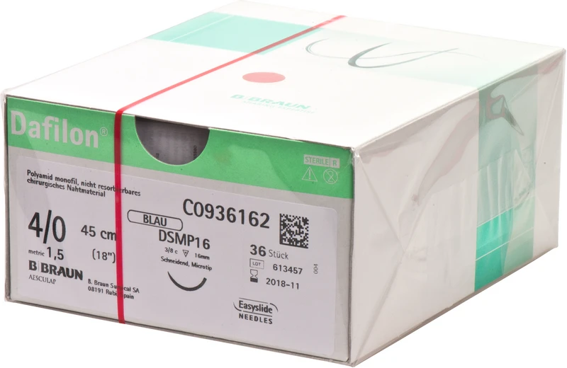 Dafilon®  Packung  36 Stück blau, 45 cm, DSMP16, 3\8 Kreis, schneidend, Mikropräzision, 16 mm, USP 4\0