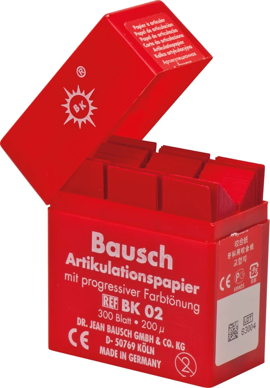 Artikulationspapier 200 µ  Plastik-Kassette  300 Stück rot, gerade, BK 02