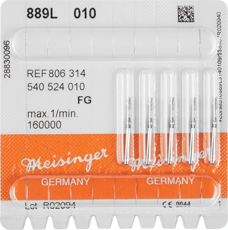 Diamanten 889  Packung  5 Stück blau mittel, FG, Figur 540 lang, Flamme, 4 mm, ISO 010