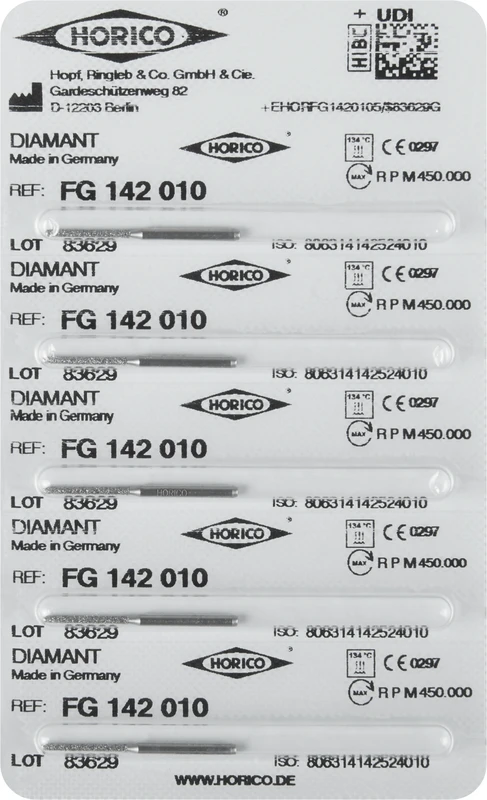 Diamantschleifer 142  Packung  5 Stück FG, Figur 142, 10 mm, ISO 010