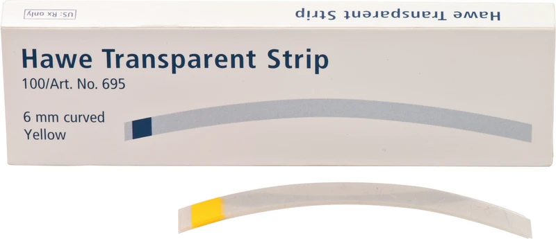 Strips transparent  Packung  100 Stück gelb, 73 mm, Breite 6 mm, gebogen