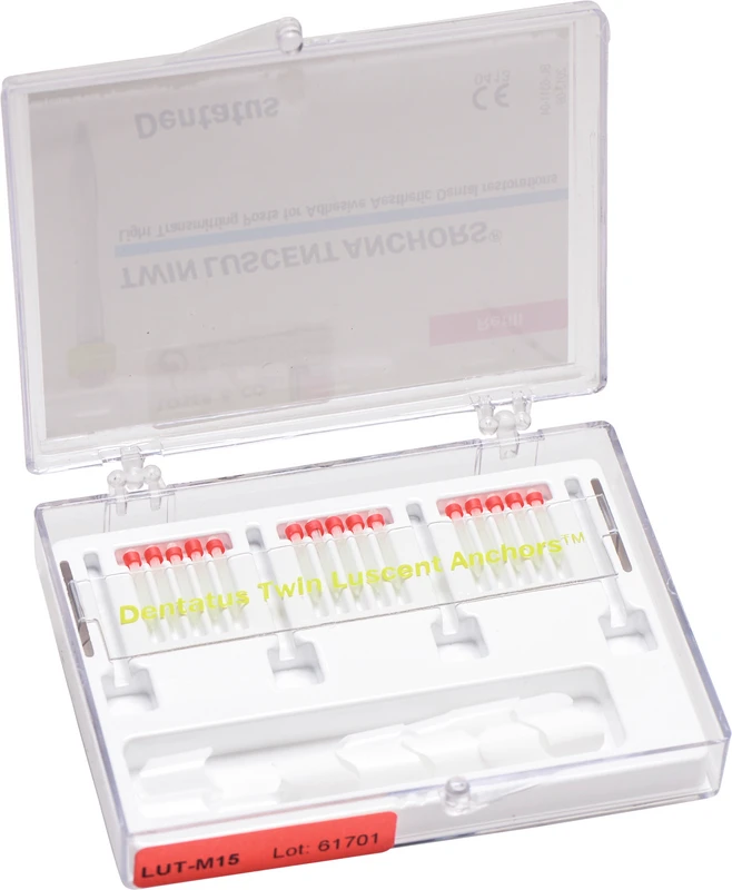 Twin Luscent Anchors® Wurzelstifte  Packung  15 Stück Größe M, rot, 15 Stumpfaufbauhülsen