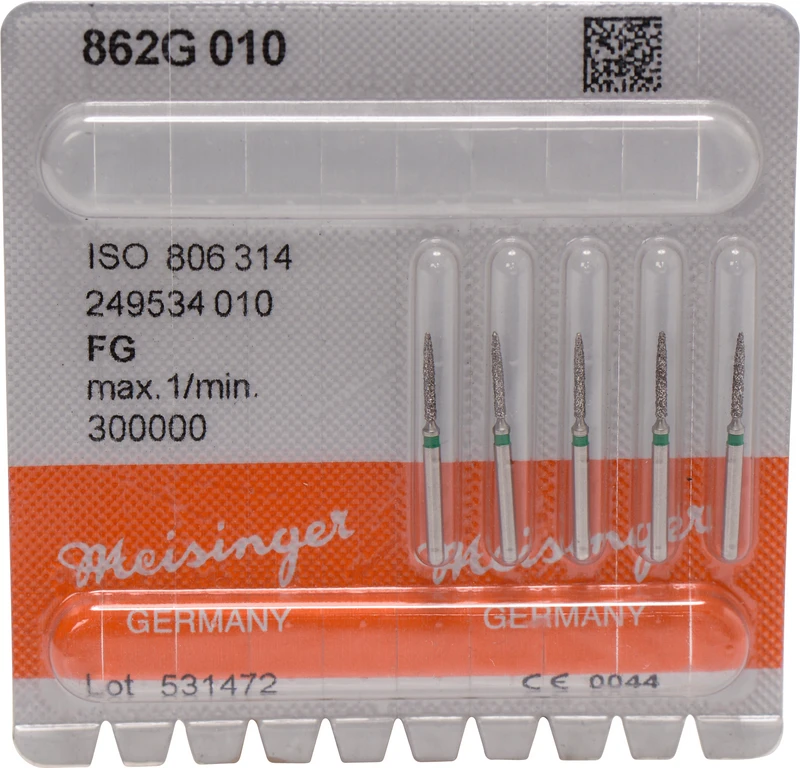 Diamanten 862  Packung  5 Stück grün grob, FG, Figur 249 Flamme, 8 mm, ISO 010