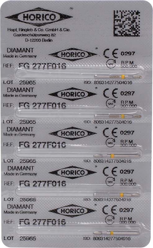 Diamantschleifer 277  Packung  5 Stück gelb x-fein, FG, Figur 277, 3,5 mm, ISO 016