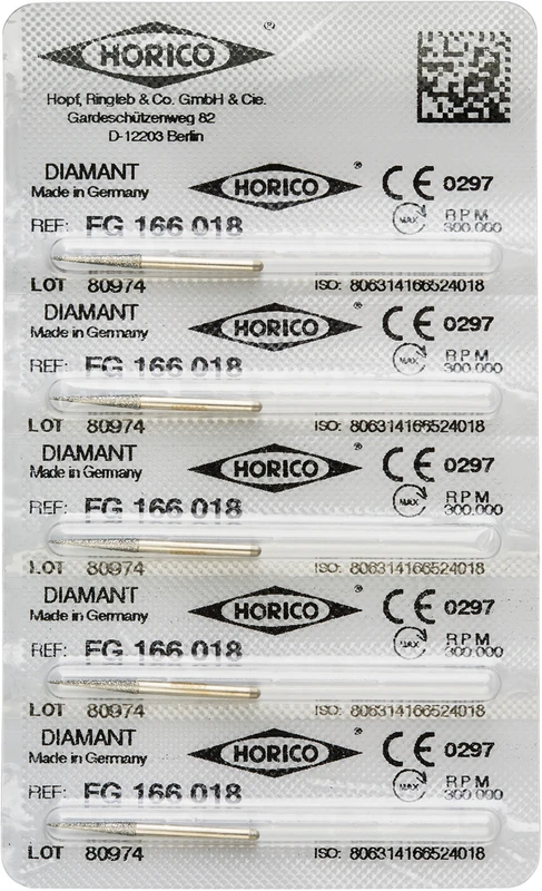 Diamantschleifer 166   Blister  5 Stück FG, Figur 166, 10 mm, ISO 018