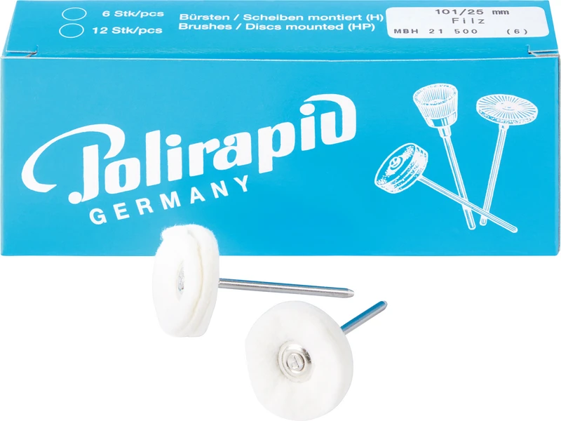 Miniaturbürsten Scheibe  Packung  6 Stück HP, Wollfilz, Ø 25 mm