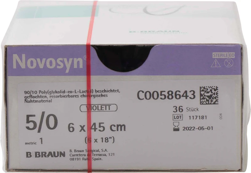 Novosyn®  Packung  36 Stück violett, 6 x 45 cm, USP 5\0