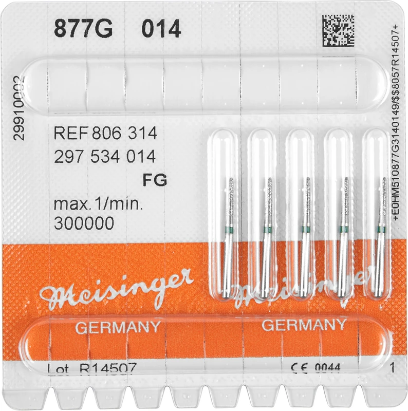 Diamanten 877  Packung  5 Stück grün grob, FG, Figur 297 Torpedo konisch, 6,5 mm, ISO 014
