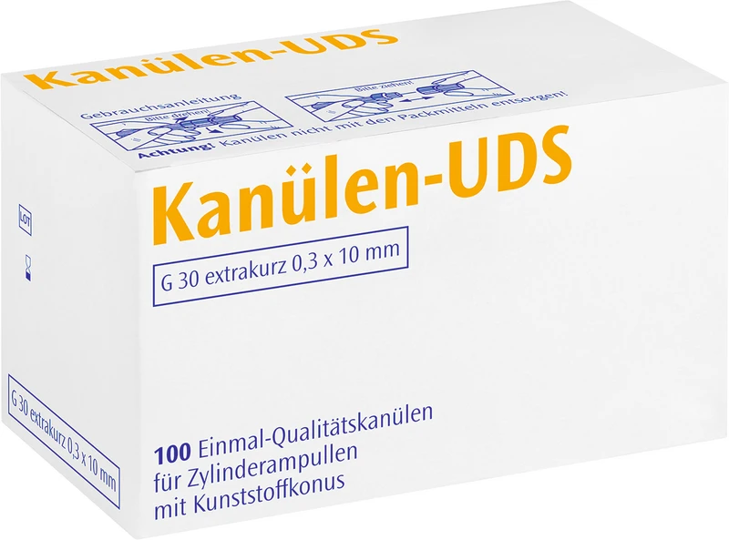UDS Kanülen  Packung  100 Stück gelb G30 extrakurz, 0,3 x 10 mm, Kappe gelb