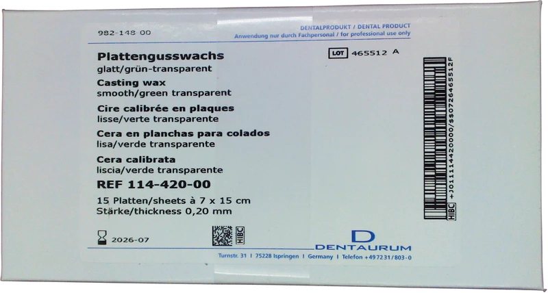 Plattenwachs  Packung  15 Stück Standard, grün, glatt, 0,2 mm