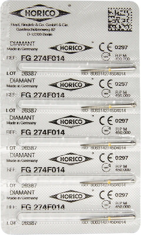 Diamantschleifer 274  Packung  5 Stück gelb x-fein, FG, Figur 274, 10 mm, ISO 014