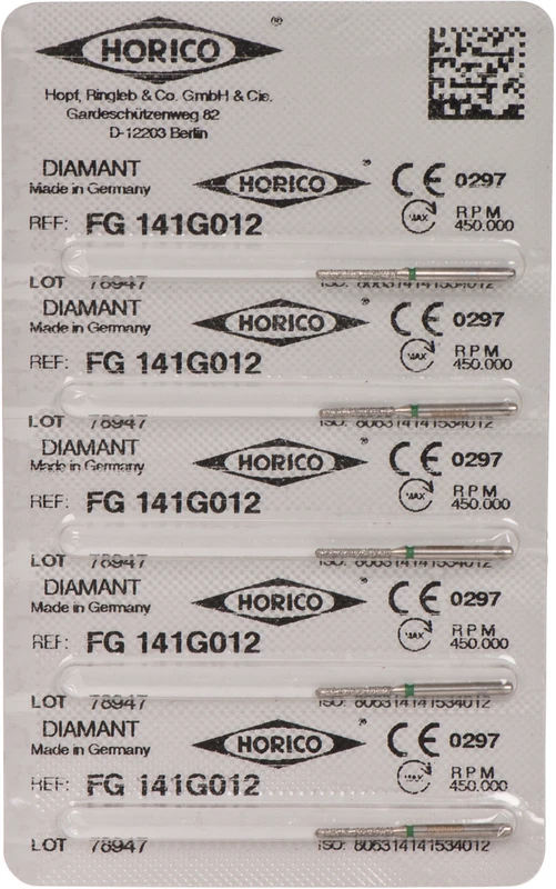 Diamantschleifer 141  Packung  5 Stück grün grob, FG, Figur 141, 8 mm, ISO 012