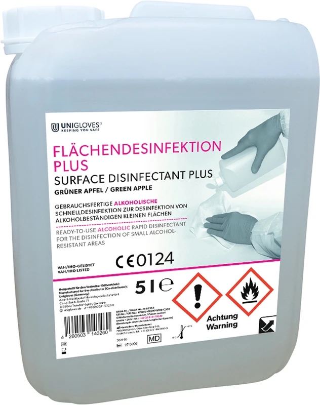 UNIGLOVES Flächendesinfektion PLUS  Kanister  5 Liter grüner Apfel