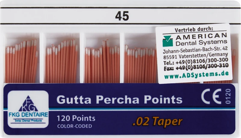 FKG Gutta Percha  Packung  120 Stück Taper.02 ISO 045