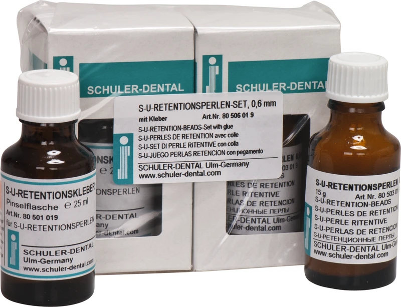 S-U-Retentionsperlen  Set  15 g Retentionsperlen Ø 0,6 mm, 15 ml Retentionskleber
