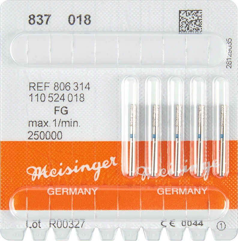 Diamanten 837  Packung  5 Stück blau mittel, FG, Figur 110 Zylinder, 6 mm, ISO 018