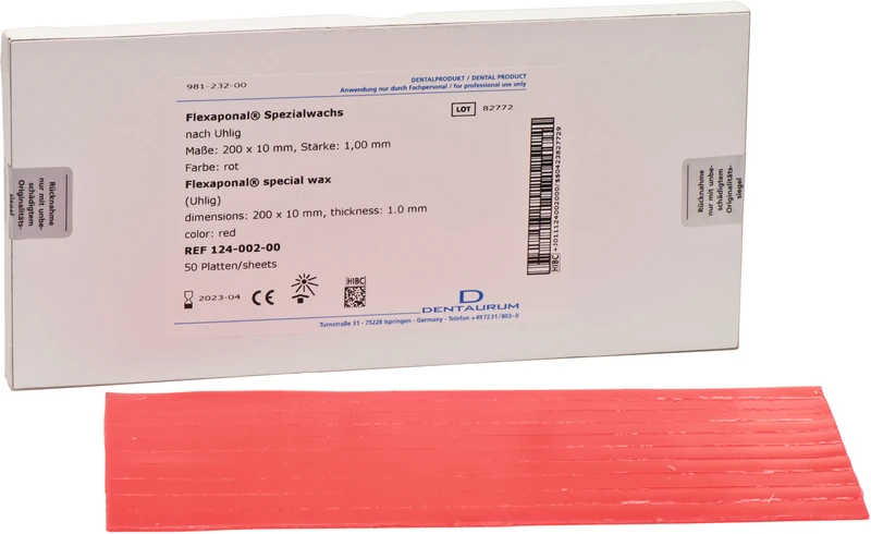 Flexaponal® Wachs nach Uhlig  Packung  50 Stück rot, 200 x 10 mm, Stärke 1 mm
