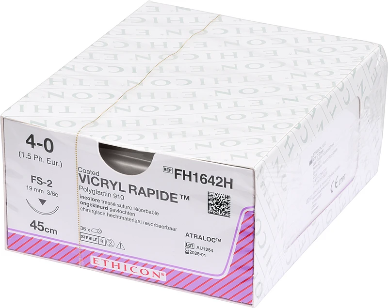 VICRYL RAPIDE  Packung  36 Stück ungefärbt, 45 cm, FS2, 3\8 Kreis, schneidend, 19 mm, USP 4\0