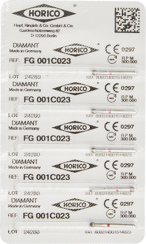 Diamantschleifer 001  Packung  5 Stück rot fein, FG, Figur 001, rot ISO 023