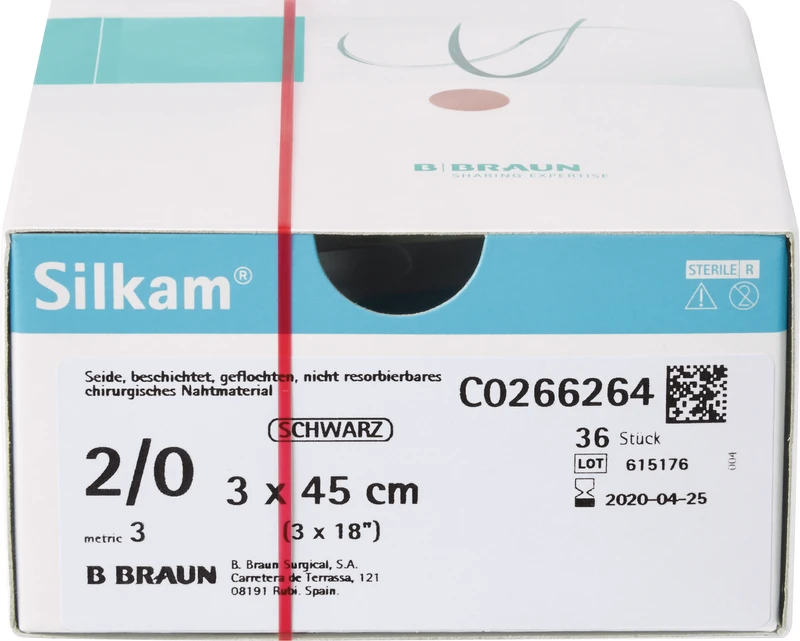 Silkam®  Packung  36 Stück schwarz, 3 x 45 cm, USP 2\0