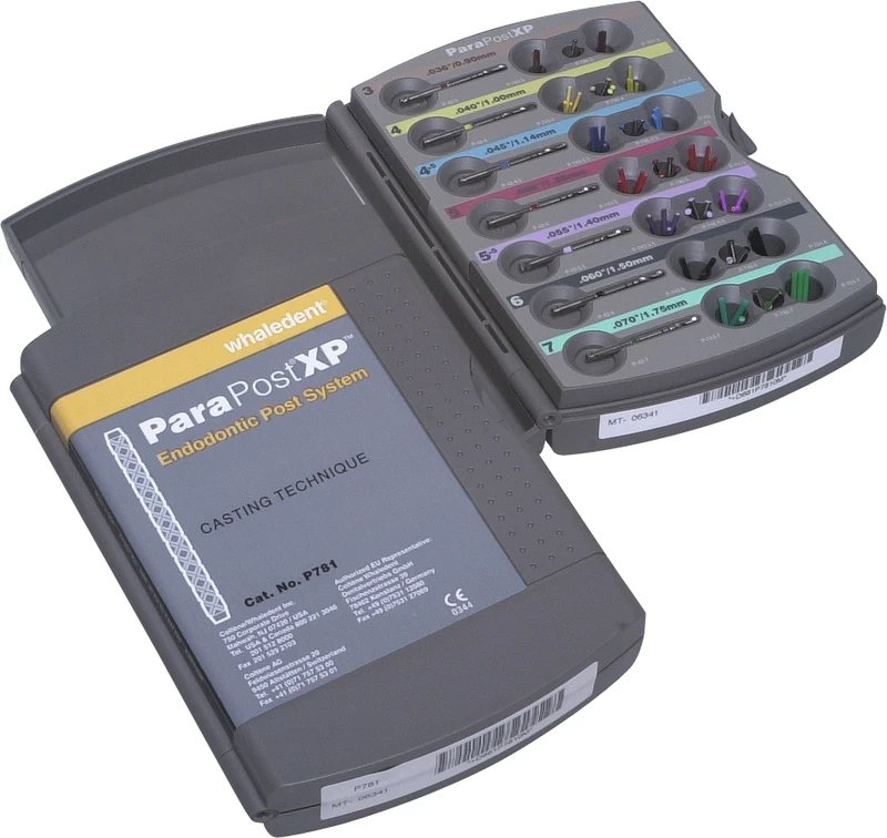 ParaPost® XP Gusstechnik  Einführungspackung  25 Abdruckstifte Größe (3, 4, 4,5, 5, 5,5 6, 7), 25 Temporärstifte Größe (3, 4, 4,5, 5, 5,5 6, 7), 25 Ausbrennstifte Größe (3, 4, 4,5, 5, 5,5 6, 7), 7 Bohrer Größe (3, 4, 4,5, 5, 5,5 6, 7)