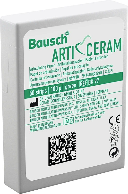 Arti-Ceram   Packung  1 Spender, 50 Artikulationspapiere grün, 100 µm , 52 x 20 mm