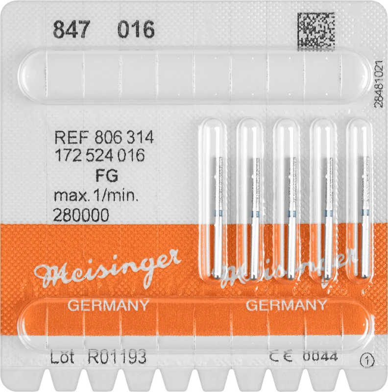 Diamanten 847  Packung  5 Stück blau mittel, FG, Figur 172 Konus Kante scharf, 8 mm, ISO 016