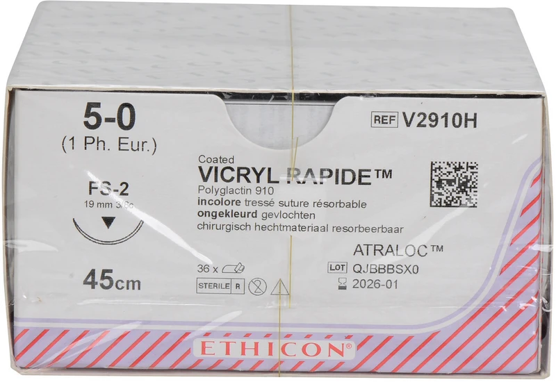 VICRYL RAPIDE  Packung  36 Stück ungefärbt, 45 cm, FS2, 3\8 Kreis, schneidend, 19 mm, USP 5\0