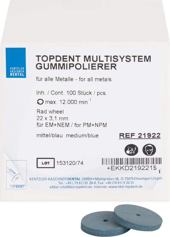 TOPDENT Multisystem-Gummipolierer  Packung  100 Stück blau mittel, Rad, Ø 22 mm x 3,1 mm