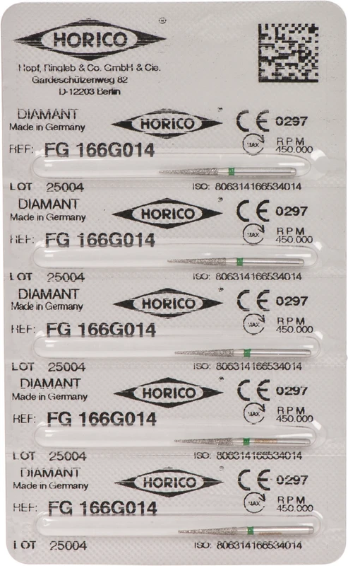 Diamantschleifer 166   Blister  5 Stück grün grob, FG, Figur 166, 10 mm, ISO 014