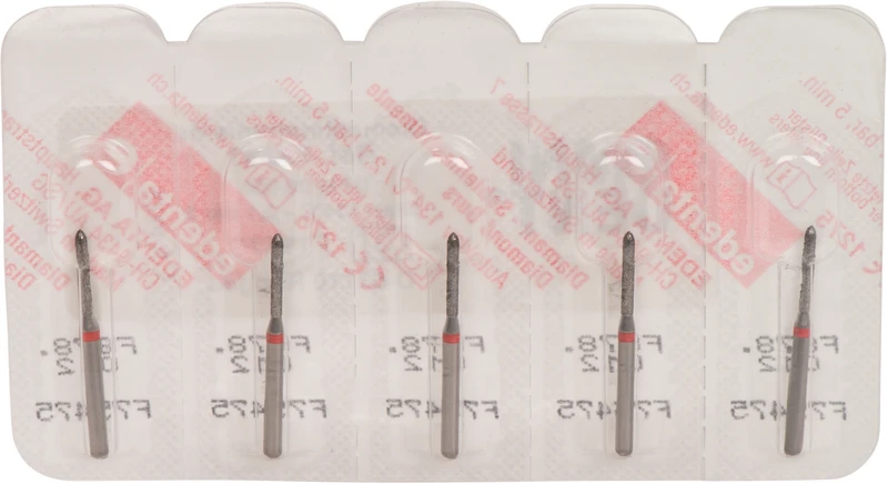 Omni Diamanten 878  Packung  5 Stück rot fein, FG, Figur 289 Torpedo zylindrisch, 8 mm, ISO 012