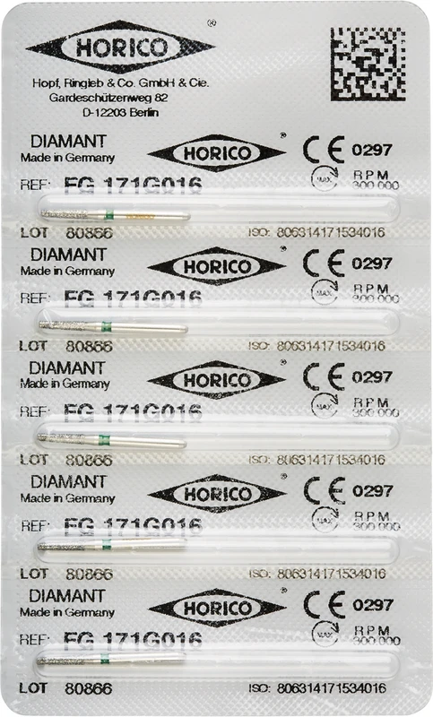 Diamantschleifer 171  Packung  5 Stück grün grob, FG, Figur 171, 6 mm, ISO 016