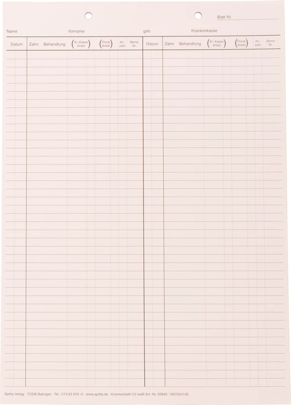 Krankenblatt C2   Stück  100 Blatt