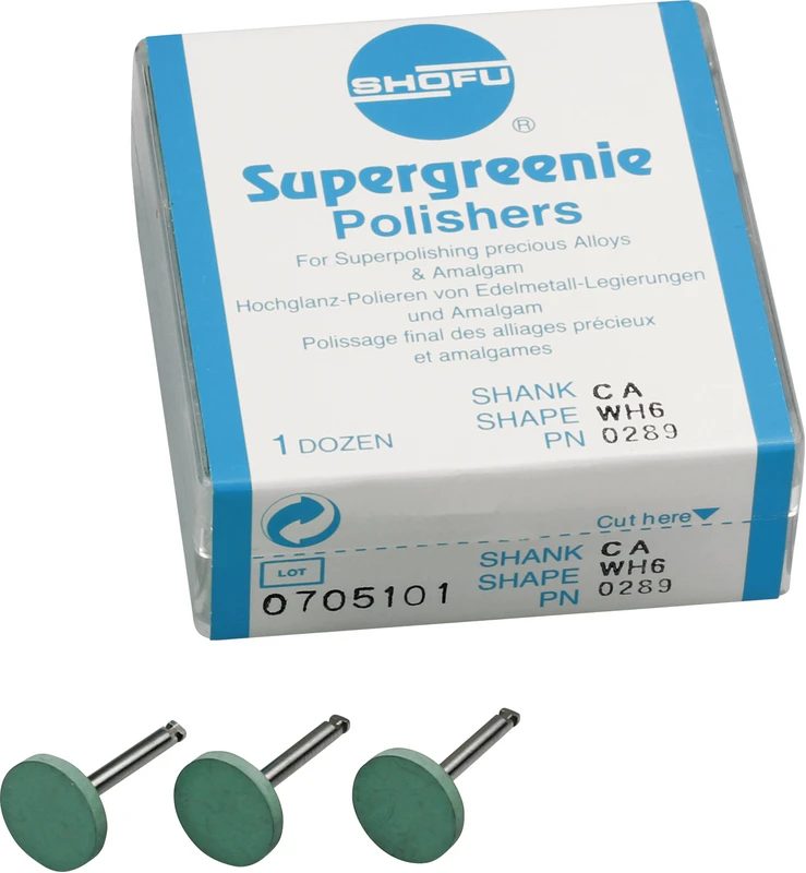 Silikonpolierer  Packung  12 Stück grün, RA gelb, Figur WH6, ISO 120