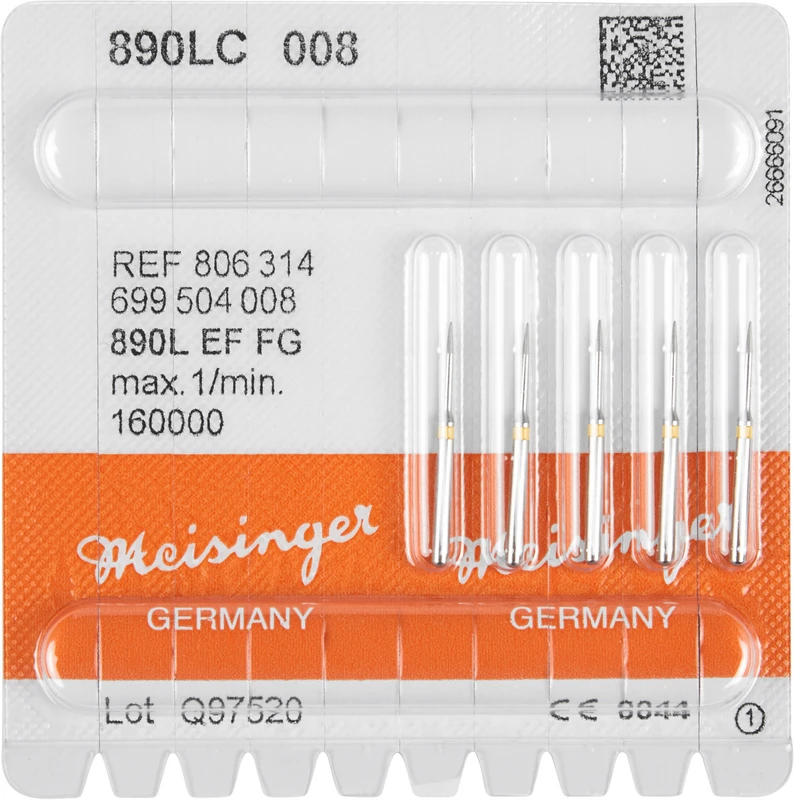 Diamanten 890  Packung  5 Stück gelb extra fein, FG, Figur 699 Nadel konisch spitz, 3 mm, ISO 008