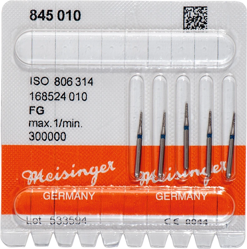 Diamanten 845  Packung  5 Stück blau mittel, FG, Figur 168 Konus Kante scharf, 4 mm, ISO 010