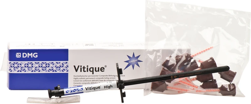 Vitique  Packung  6 g Spritze Zement A2,5, 10 Veneer-Tips
