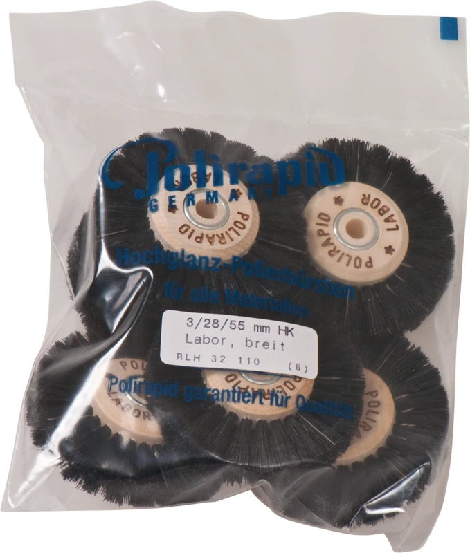 Labor Rundbürsten  Packung  6 Stück mit HK, 3-reihig, Chungking schwarz, breit, Kern: Ø 28 mm, Außen: Ø 55 mm