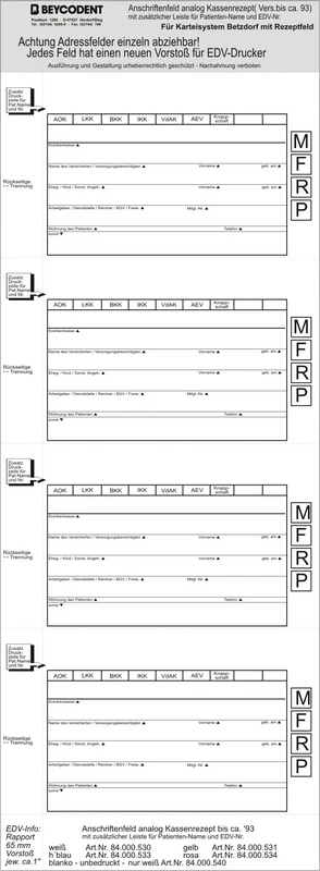 Adressfeldstreifen 530  Packung  200 Stück blau