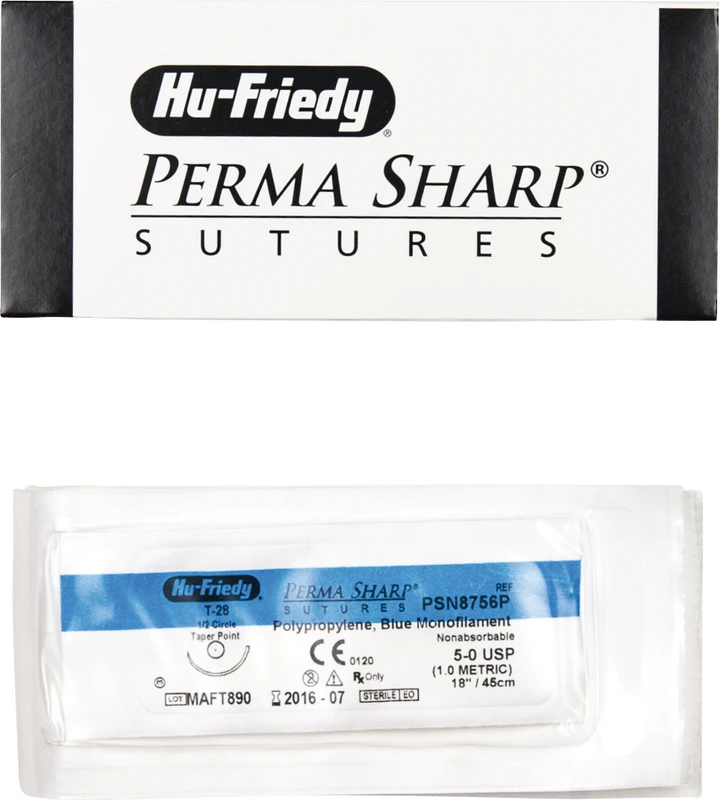 Perma Sharp Polypropylen  Packung  12 Stück blau, 45 cm, T-28, 1\2 Kreis, Rundkörper, 17,5 mm, USP 5\0