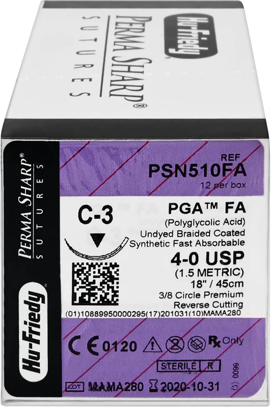 Perma Sharp PGA FA  Packung  12 Stück ungefärbt, 45 cm, C-3, 3\8 Kreis, schneidend, Premium-Rückstich, 13 mm, USP 4\0