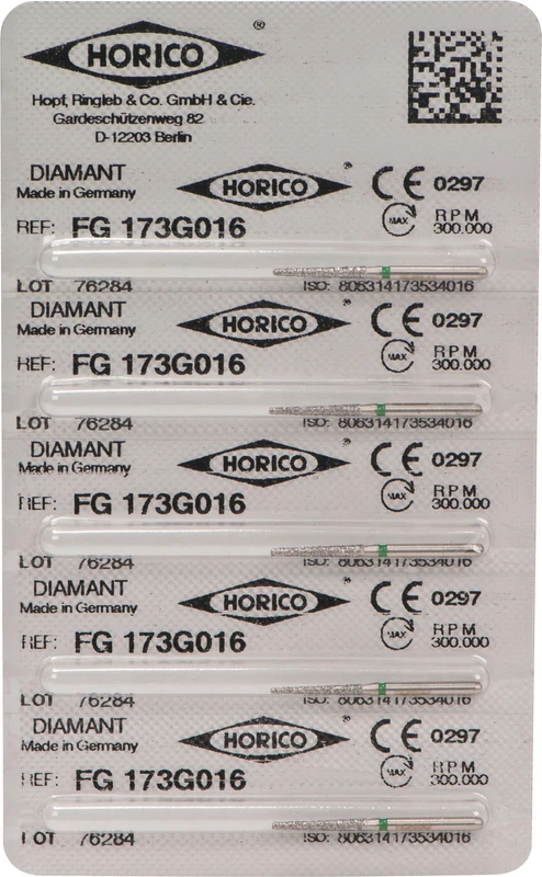 Diamantschleifer 173  Packung  5 Stück grün grob, FG, Figur 173, 10 mm, ISO 016