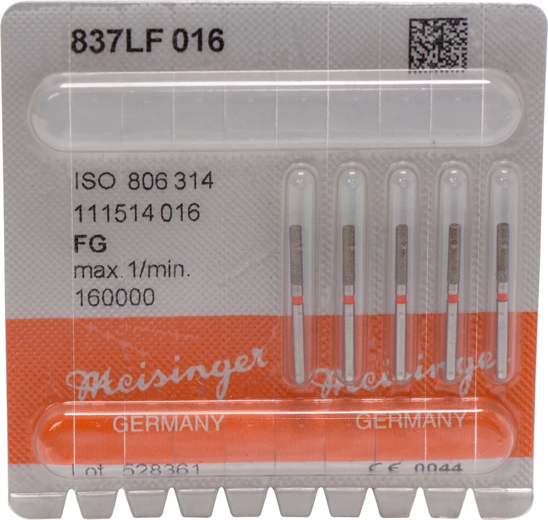 Diamanten 837  Packung  5 Stück rot fein, FG, Figur 111 Zylinder lang, 6 mm, ISO 016