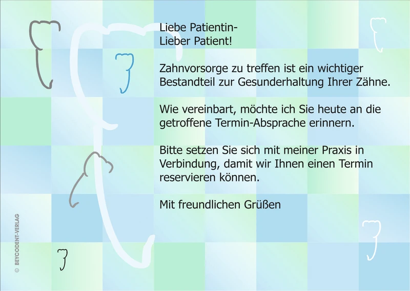 Zahnvorsorge-Karte  Packung  100 Stück Nr. 503